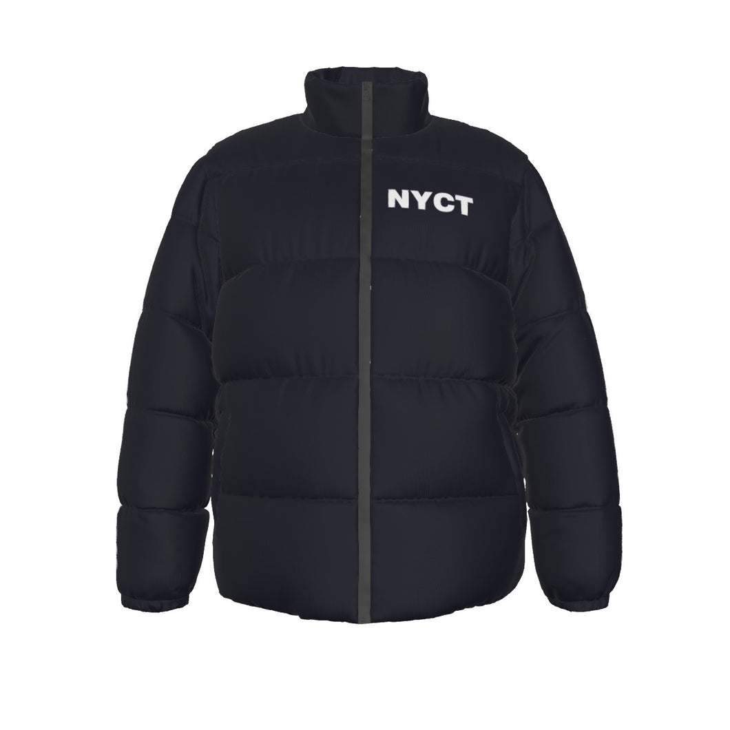 No Hood NYCT Puffer Coat (white text)