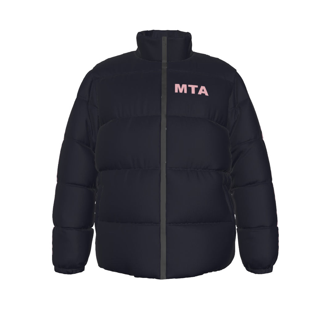 No Hood MTA Puffer Coat (pink text)