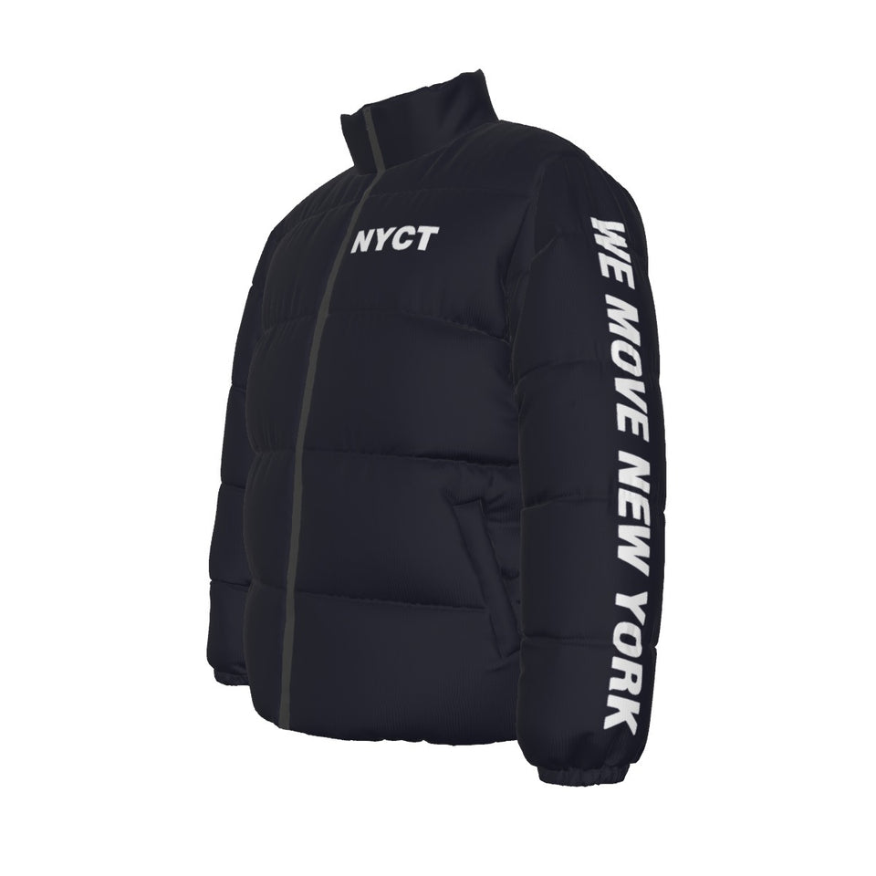 No Hood NYCT Puffer Coat (white text)