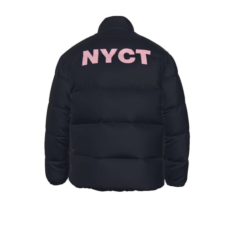 No Hood NYCT Puffer Coat (pink text)