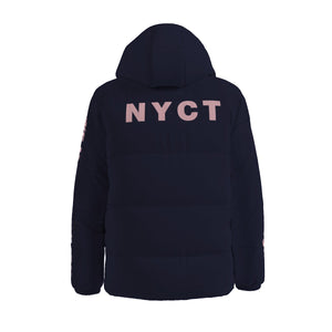 Hooded NYCT Puffer Coat (pink text)