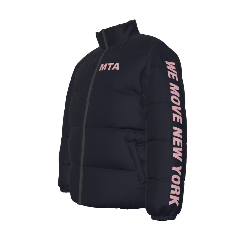 No Hood MTA Puffer Coat (pink text)