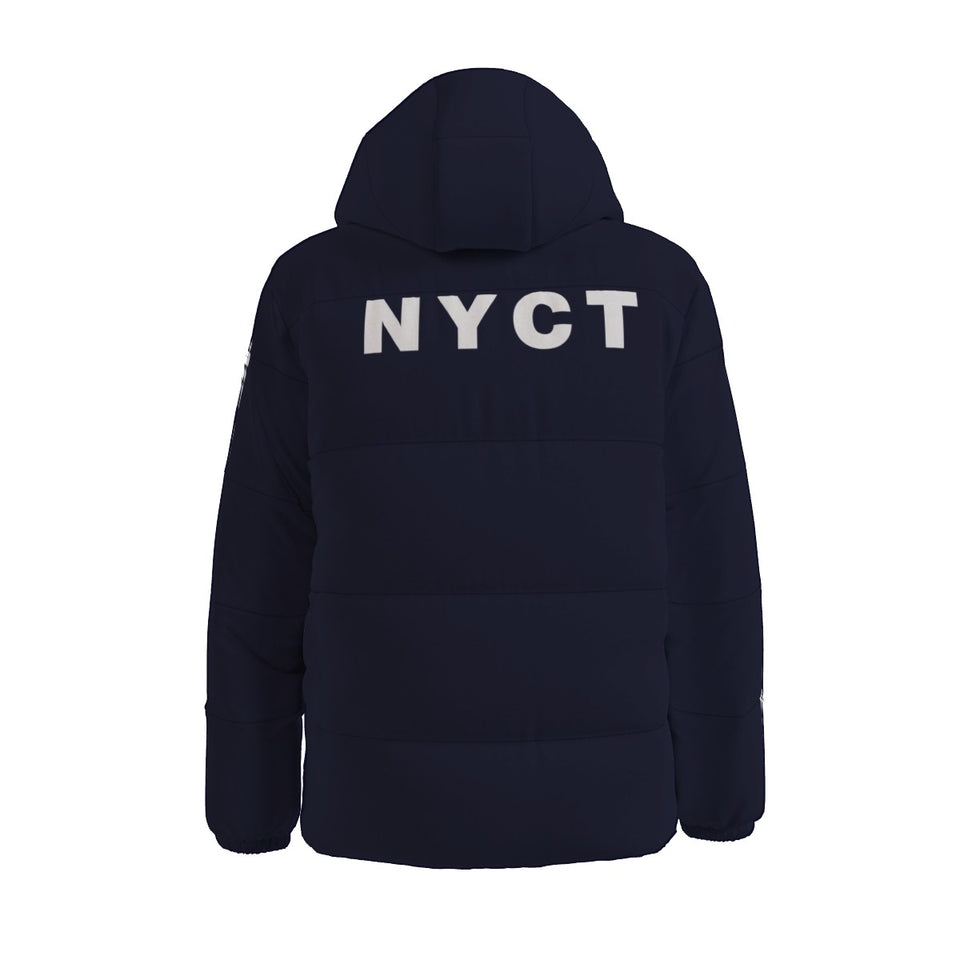 Hooded NYCT Puffer coat (white text)