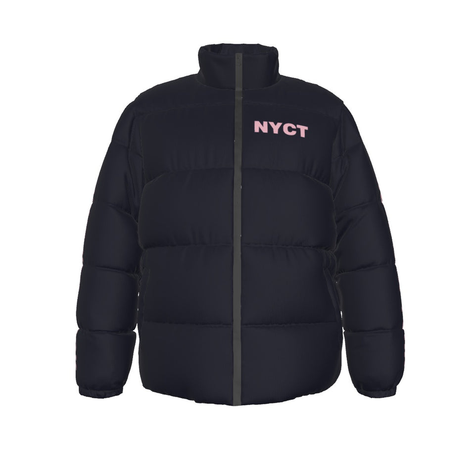 No Hood NYCT Puffer Coat (pink text)