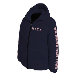 Hooded NYCT Puffer Coat (pink text)