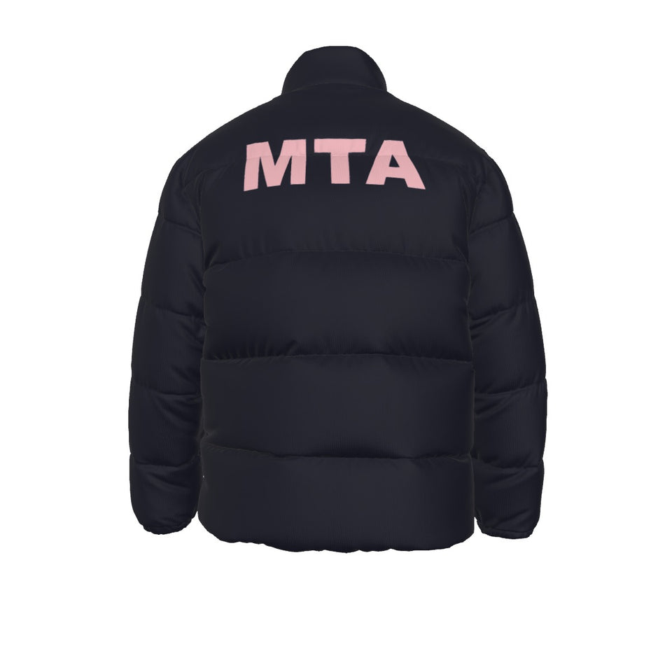 No Hood MTA Puffer Coat (pink text)