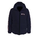 Hooded MTA Puffer Coat (pink text)